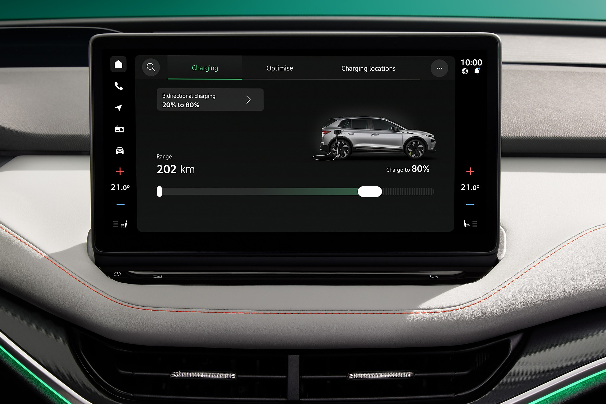 Dashboard van een elektrische auto met batterijpercentage en resterende actieradius